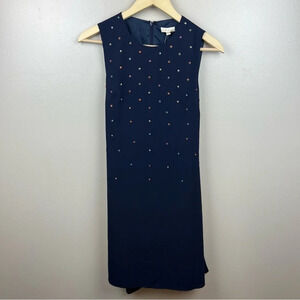 Shoshanna Maureen Dress Size 2 Navy Blue Beaded Tie Back Work Career Event NWT